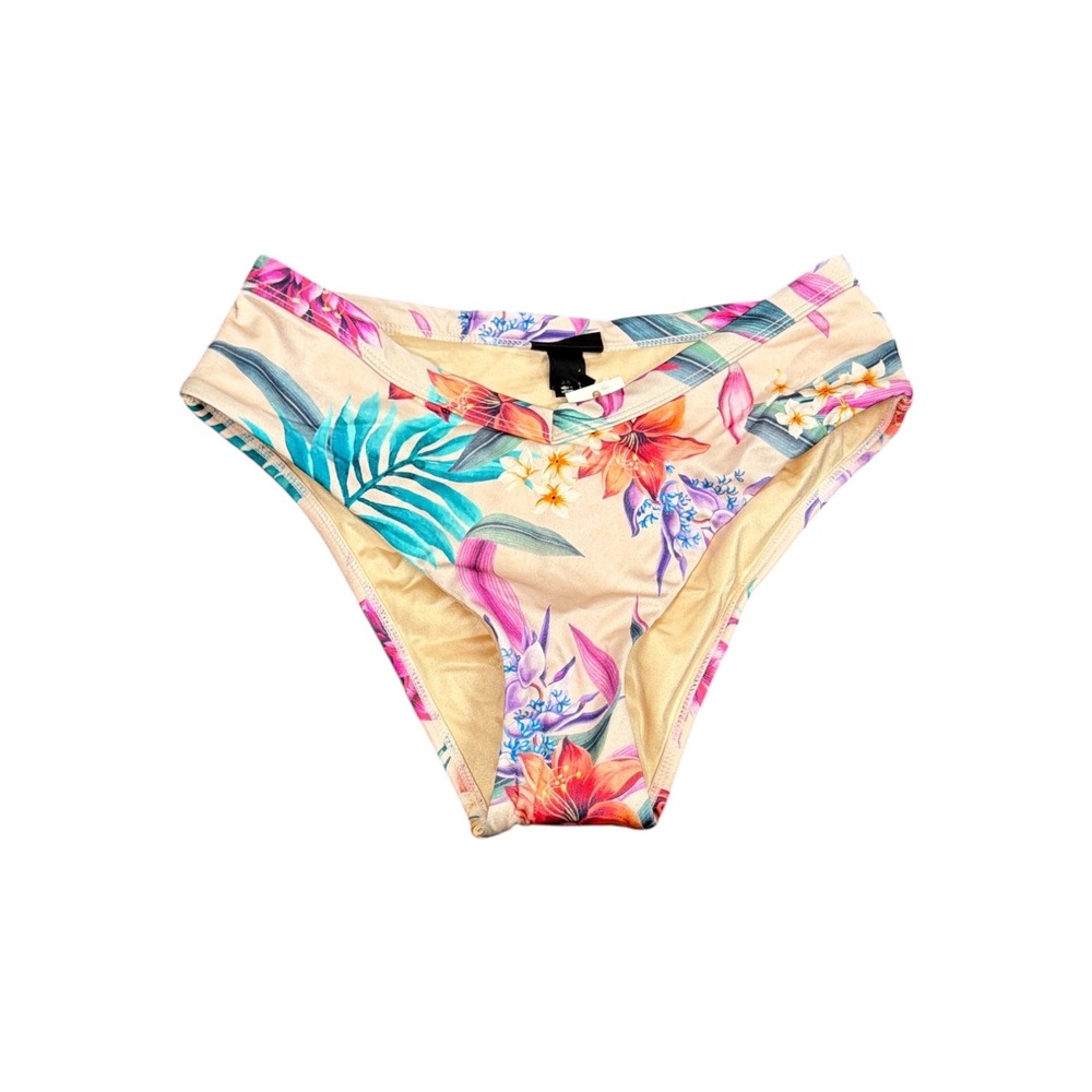 L.A. Hearts Tropical Floral High Cut V-Front Bikini‎ Bottoms Tan Pink XS